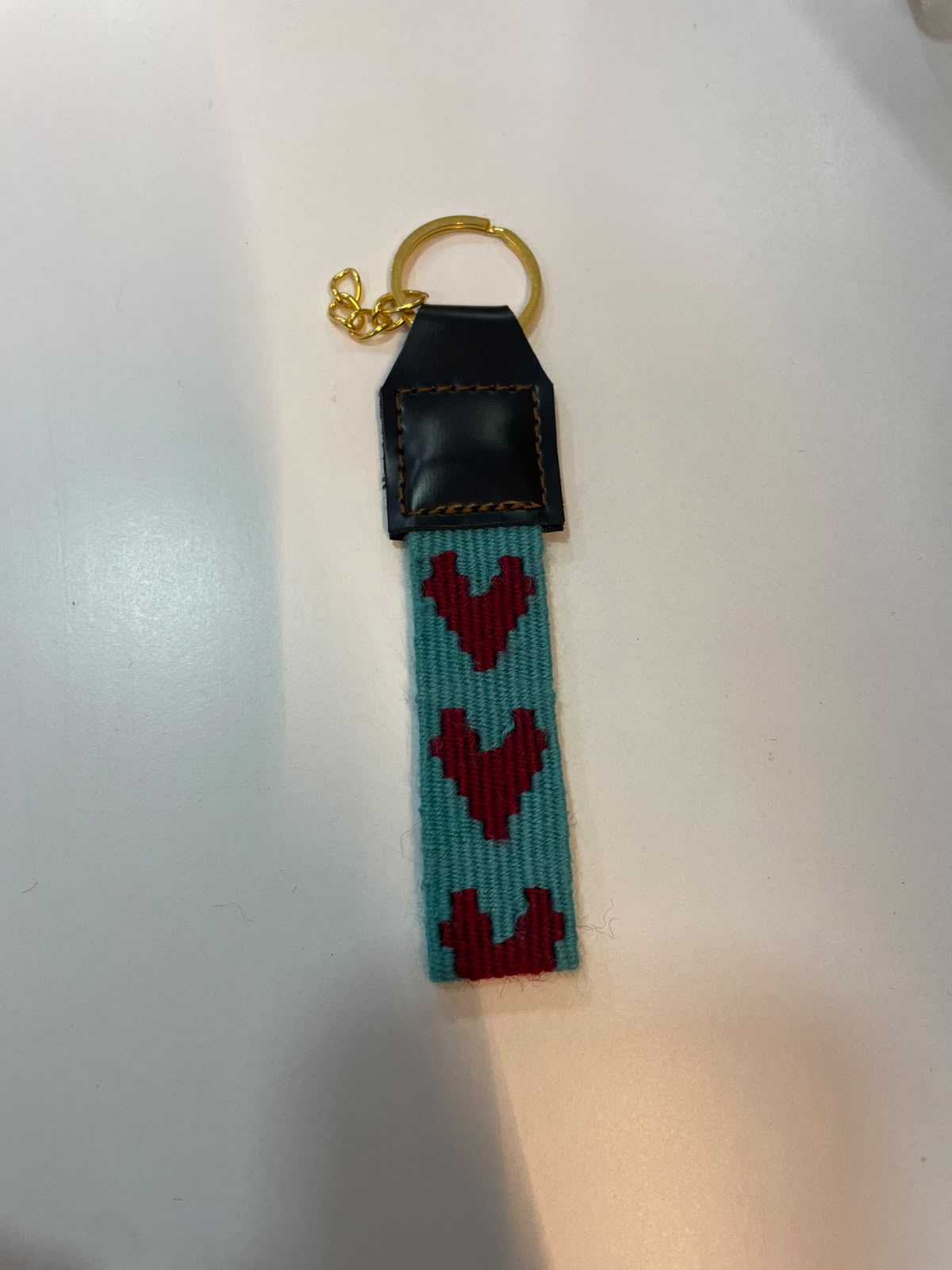 Kalp Motifli El Dokuması Kilim Anahtarlık Turkuaz